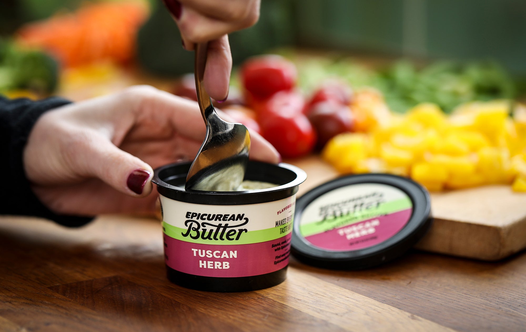 Epicurean Butter Tuscan Herb Flavored Butter with veggies
