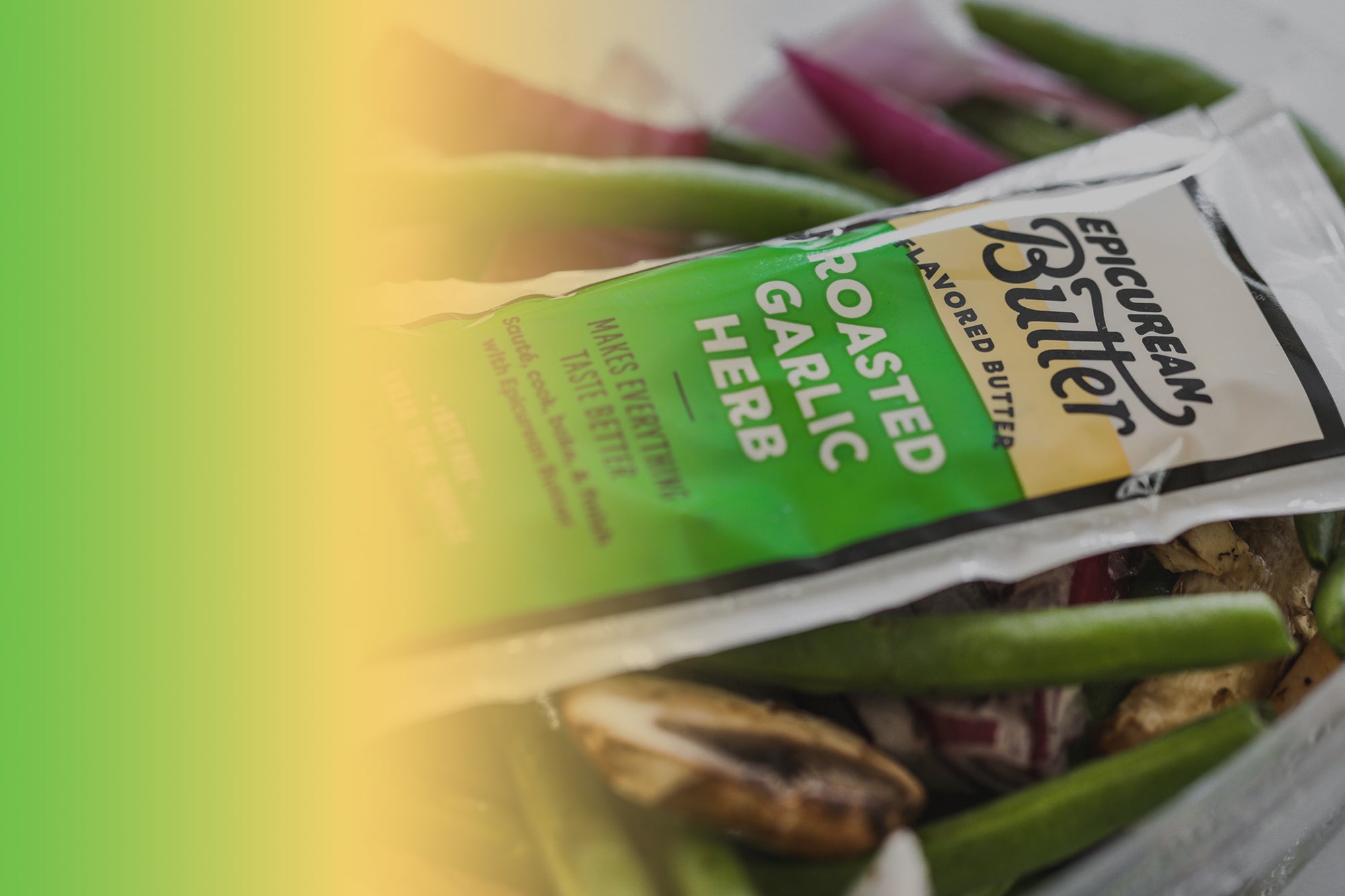 1 oz Epicurean Butter Roasted Garlic Herb squeeze packet with fresh cut veggies